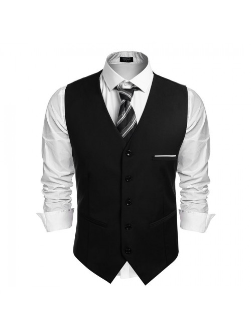 Coshow Men's Suit Vests V-neck Sleeveless Slim Fit...