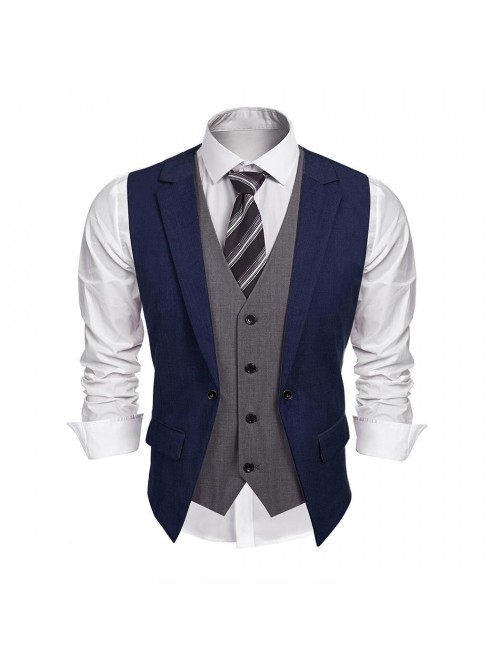 Coshow Men's Suit Vests Layered Waistcoat Business...