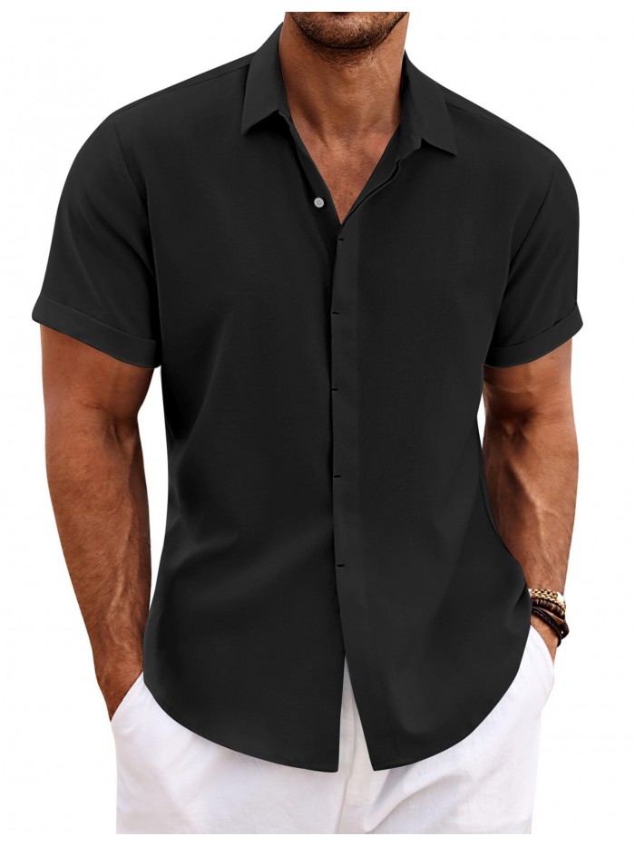 Coshow Mens Short Sleeve Casual Button Down Shirts Summer Dress Shirts