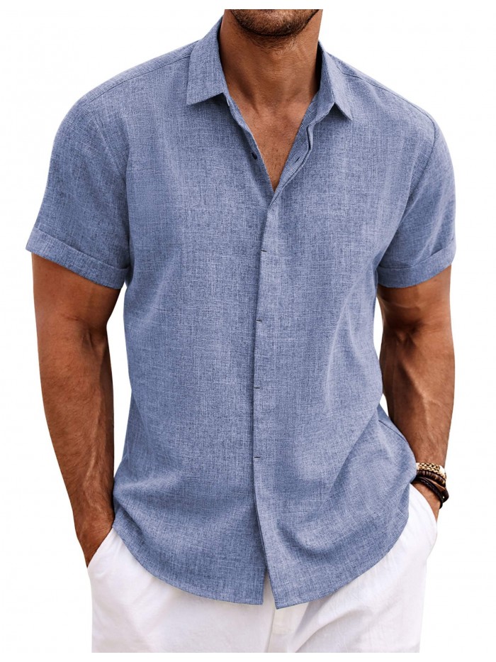 Coshow Mens Short Sleeve Casual Button Down Shirts Summer Dress Shirts