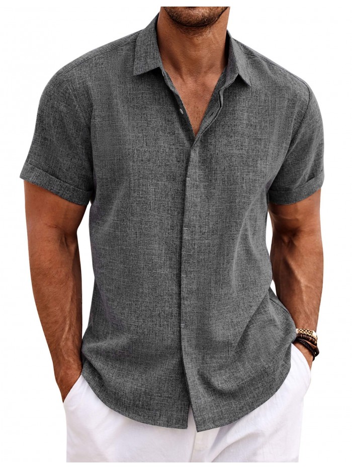 Coshow Mens Short Sleeve Casual Button Down Shirts Summer Dress Shirts