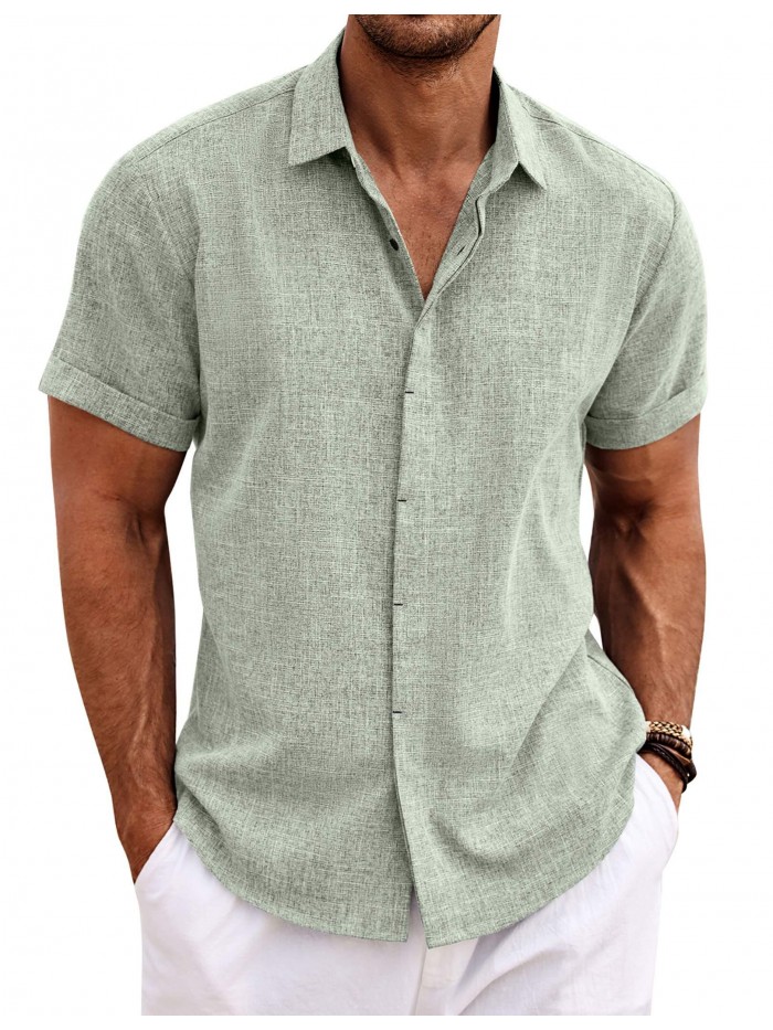 Coshow Mens Short Sleeve Casual Button Down Shirts Summer Dress Shirts