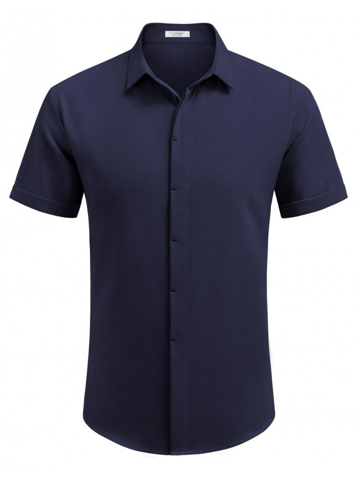 Coshow Mens Short Sleeve Casual Button Down Shirts Summer Dress Shirts