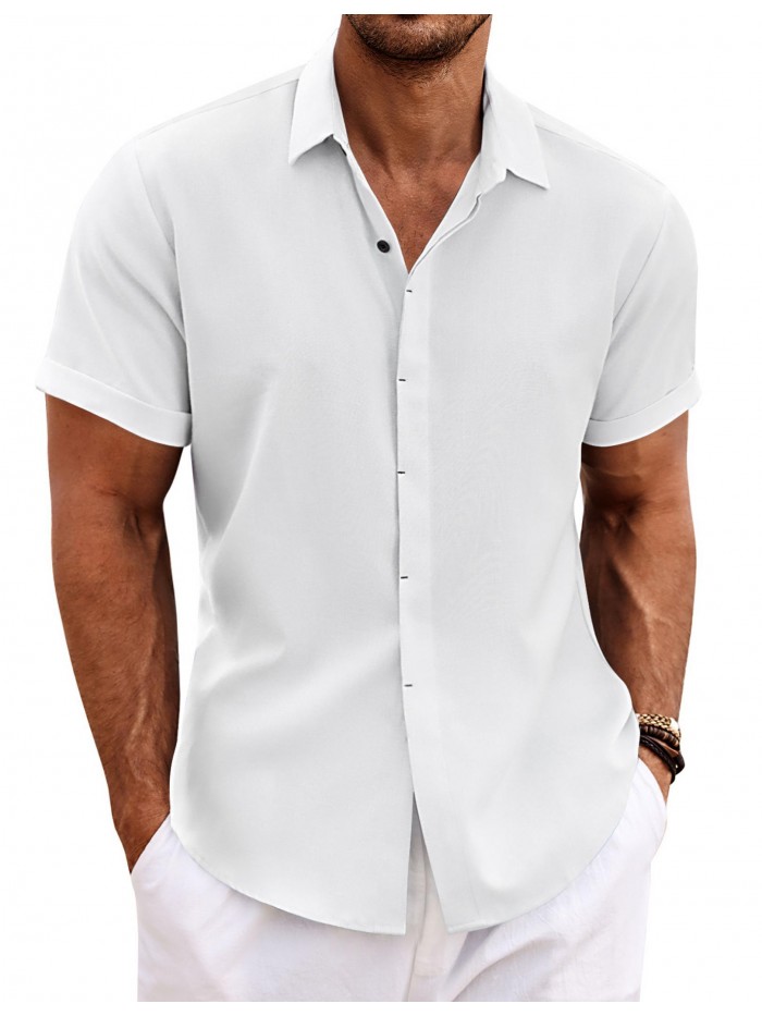 Coshow Mens Short Sleeve Casual Button Down Shirts Summer Dress Shirts