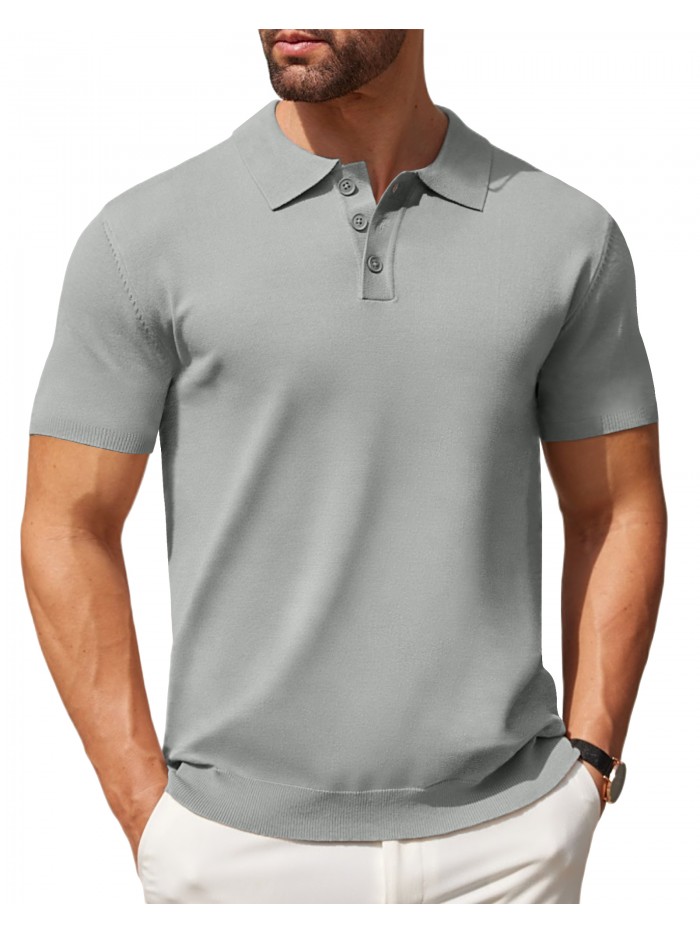 Coshow Mens Polo Shirts Short Sleeve Knit Golf Shirts Collared Slim Fit T Shirts