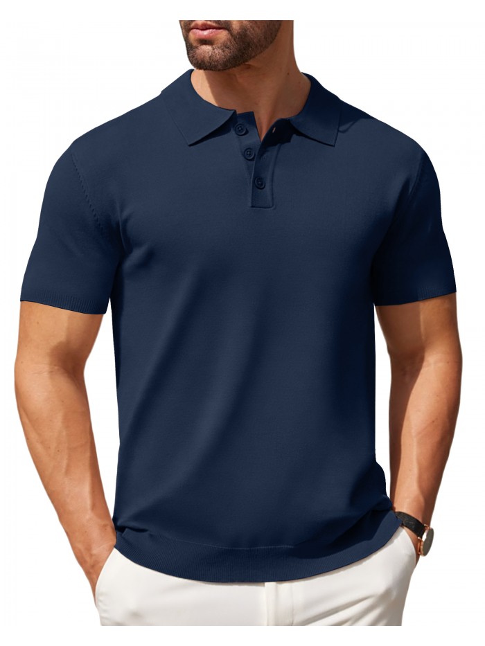 Coshow Mens Polo Shirts Short Sleeve Knit Golf Shirts Collared Slim Fit T Shirts