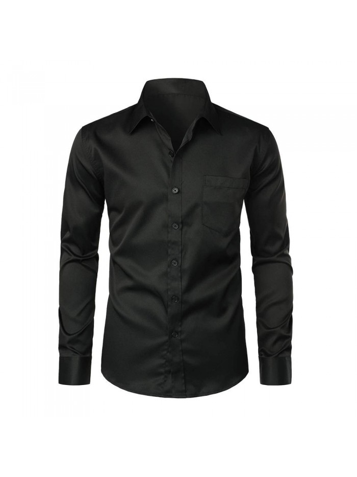Mens Dress Shirt Long Sleeve Button Down Shirts Slim Fit Business Casual Shirts for Men with Pocket