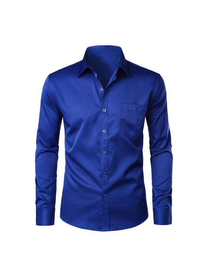 Mens Dress Shirt Long Sleeve Button Down Shirts Slim Fit Business Casual Shirts for Men with Pocket