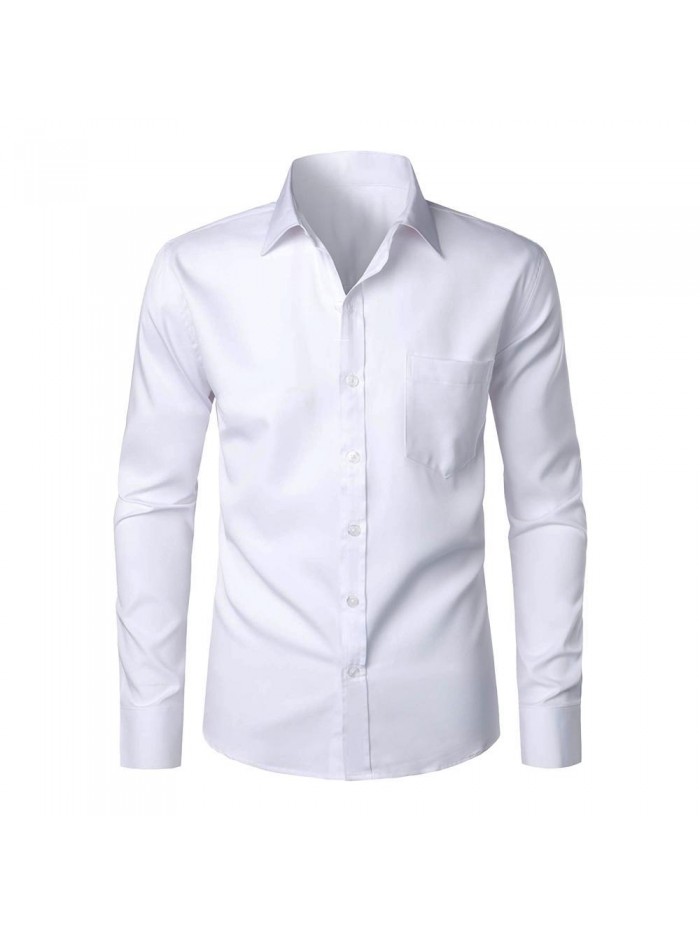 Mens Dress Shirt Long Sleeve Button Down Shirts Slim Fit Business Casual Shirts for Men with Pocket