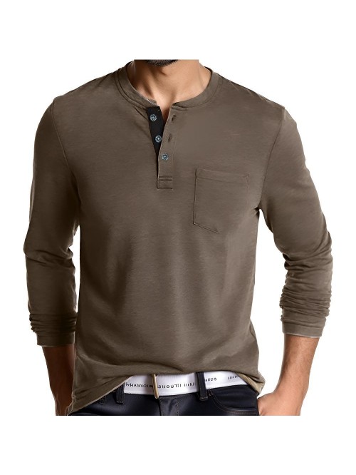 Coshow Mens Fashion Henley Shirts Long Sleeve Butt...