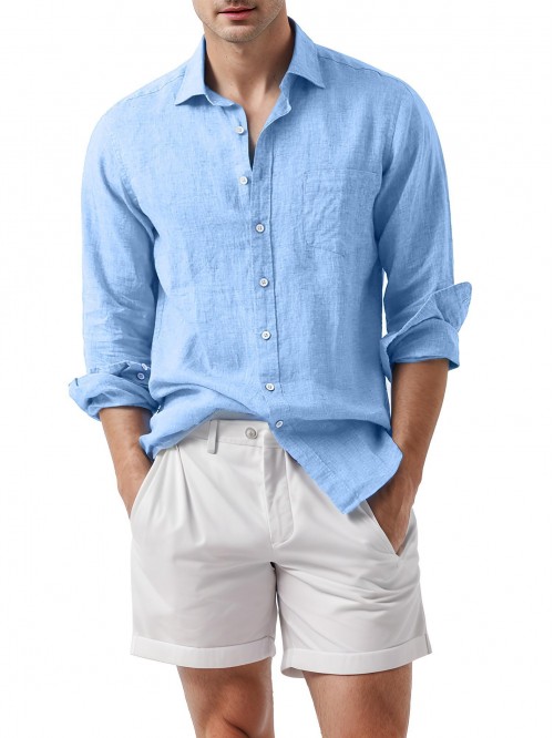 Coshow Cotton Shirts for Men Long Sleeve Button Do...