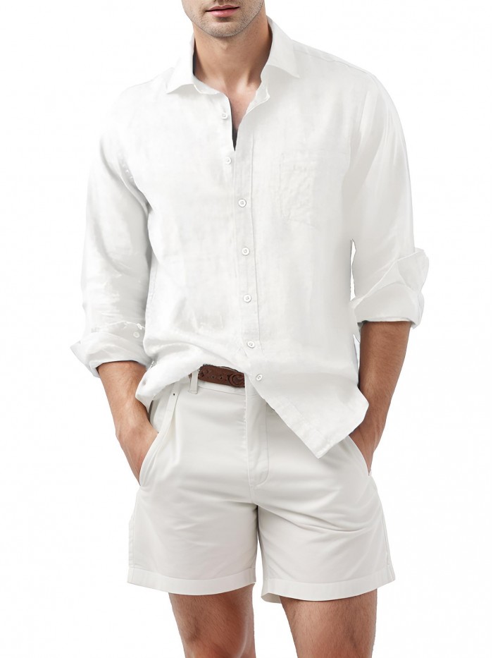 Coshow Cotton Shirts for Men Long Sleeve Button Down Shirts Casual Stylish Beach Dress Shirts