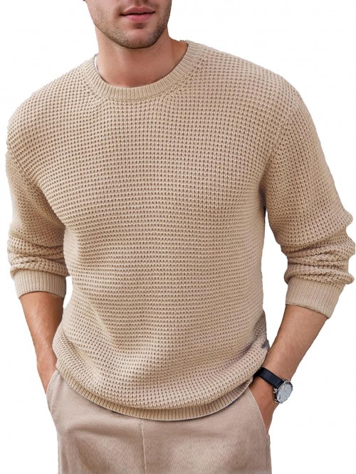 Coshow Mens Crewneck Pullover Sweater Waffle Textu...