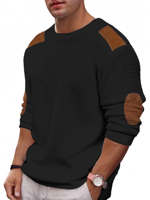 Coshow Mens Crewneck Pullover Sweater Waffle Textu...