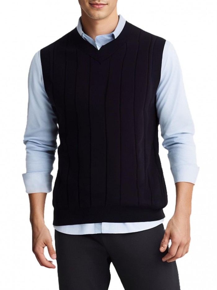Coshow Men’s Blended Cable Knit Sweater Vest V Neck Relaxed Fit Sleeveless Pullovers