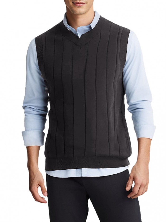 Coshow Men’s Blended Cable Knit Sweater Vest V Neck Relaxed Fit Sleeveless Pullovers