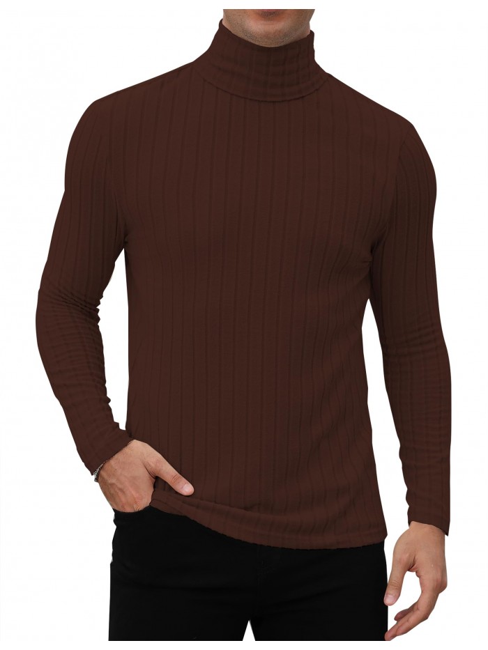 Coshow Men Turtleneck Sweater Long Sleeve T Shirts Knit Casual Slim Fit Ribbed Pullover Tops